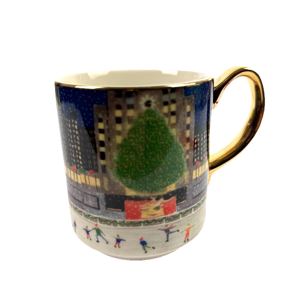 Anthropologie A New York Holiday Mug Rockefeller Center Ice Skating Brand New
